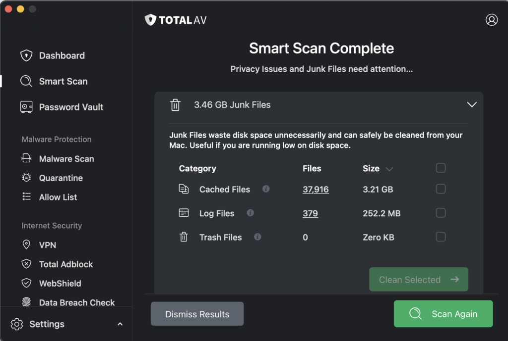 TotalAV Mac Junk Files